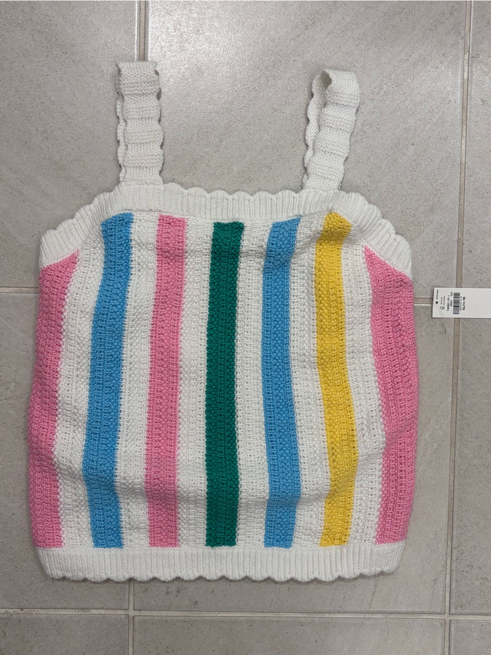 Old Navy White Knit Tank Top with Pink, Blue, Green & Yellow Stripes